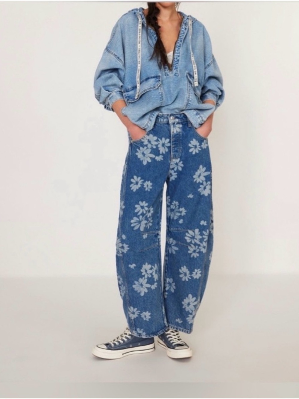 We The Free Blue Floral Wide-Leg Jeans